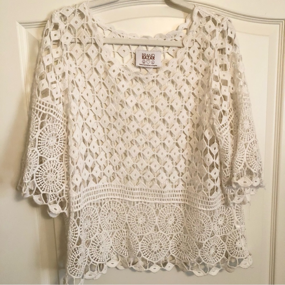Brand Bazar Crochet Lace Top Coverup Cotton